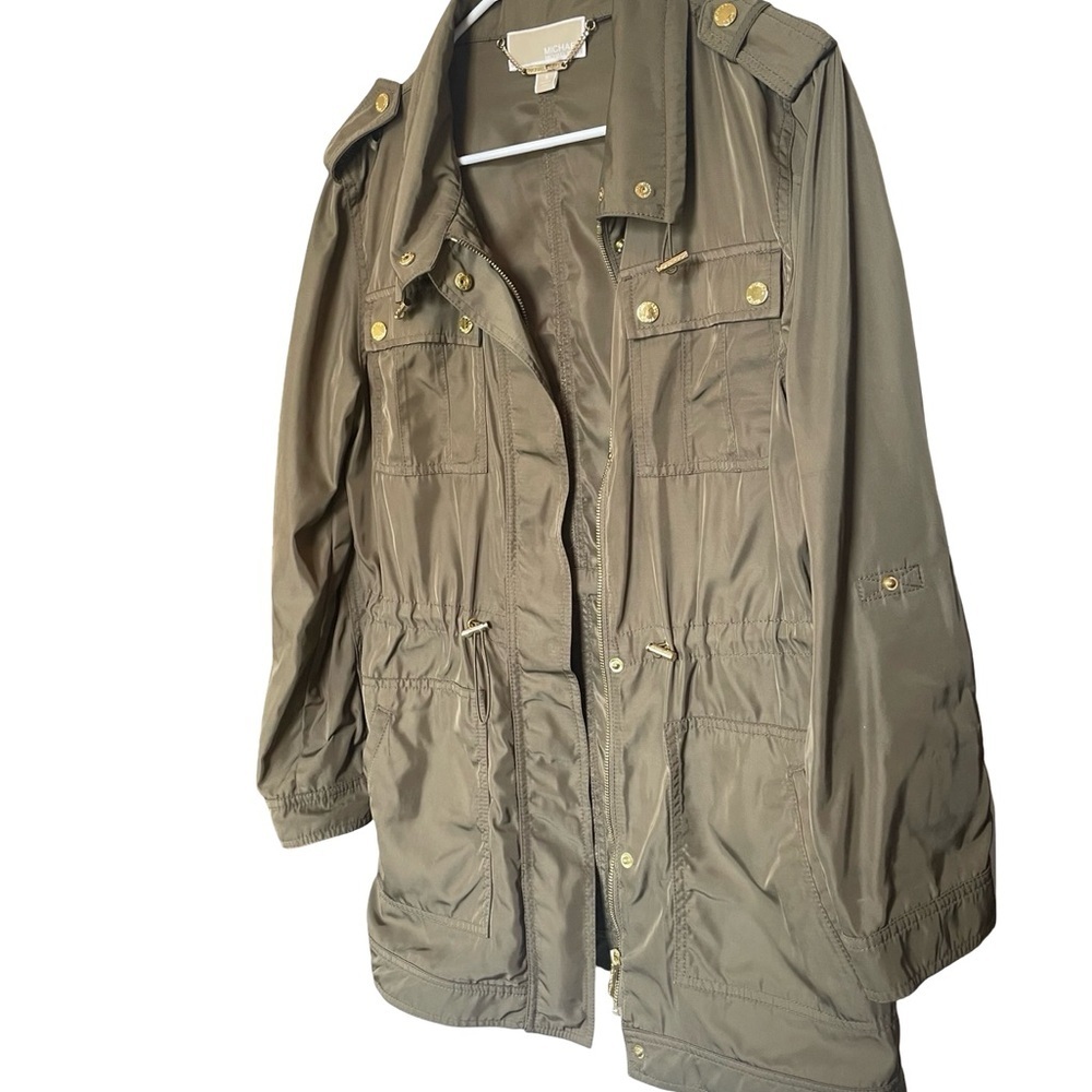 Michael Kors Olive Utility Jacket Small Gold Hardware Anorak - Picture 2 of 12